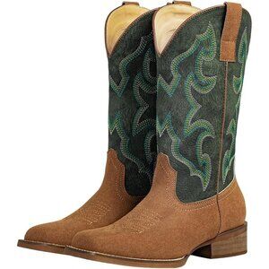 SheSole Woman Green Square Toe TwoTone Cowboy Boots Cowgirl Riding Western